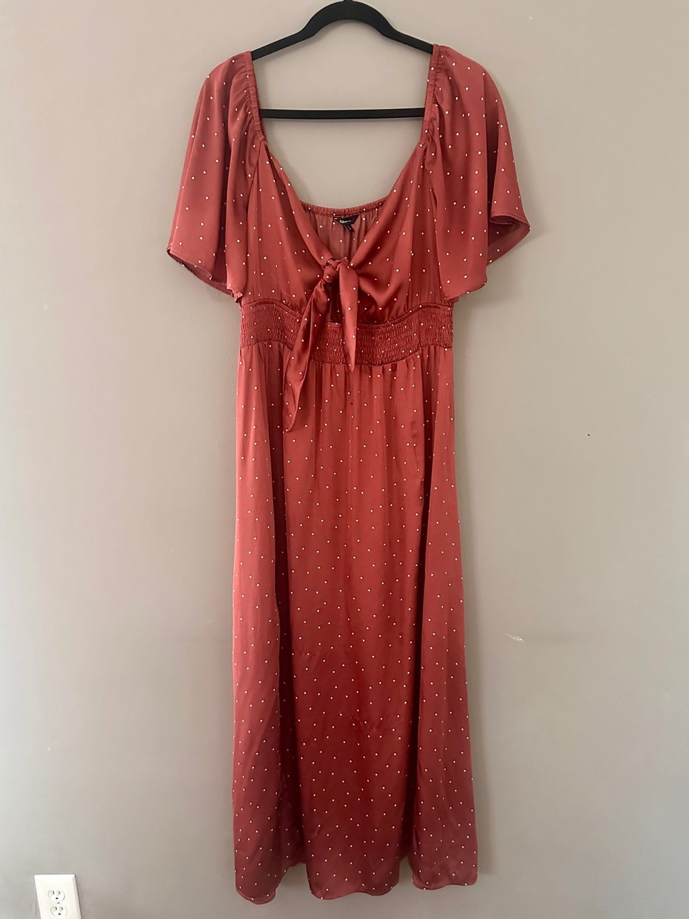 Reitmans Rust Polka-Dot Tie-Front Maxi Dress